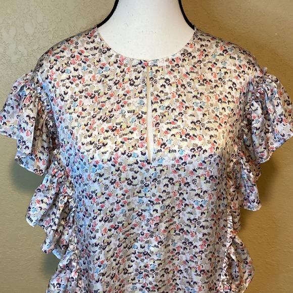 Jason Wu Women's Ivory Shirt, Floral Print, Ruffle detail, 100% Silk, Size 6 - Picture 2 of 6